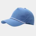 Vista detallada de la gorra de béisbol de malla transpirable ligera con cordón y agujeros. - Ajustable / Azul