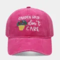 Pink washed dad hat with garden flower pot embroidery, casual outdoor sports baseball cap. - Adjustable / Rose Red