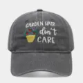 Washed cotton dad hat with garden flower embroidery and letter design for daily outdoor wear. - Adjustable / Gray