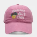 Pink washed dad hat detail, garden hair dont care embroidery, casual baseball cap style. - Adjustable / Pink