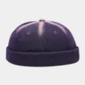 Vintage washed denim docker cap for men and women, casual brimless miki hat street style. - Adjustable / Purple (DZM299) / Purple