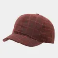 Vista detallada de la elegante gorra de béisbol con cuadros retro, visera corta. - Ajustable / Burdeos