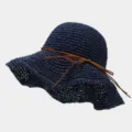 Chapeau de pêcheur en paille respirant d'été avec nœud marron chapeau de soleil femme. - Taille unique / Bleu marine