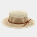 Sombrero de paja de verano detalle, diseño plano de ala ancha con cordón marrón. - Talla única / Sombrero de paja / Beige