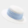 Details of French vintage flat top straw hat with light blue ribbon for summer beach. - M (56-58cm) / White And Light Blue Ribbon