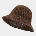 Women's brown straw bucket hat, hollow woven summer beach sun hat for daily outdoor travel. - One Size / Coffee