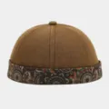 Vintage washed denim docker cap for men retro brimless miki hat street fashion landlord hat - Adjustable / Khaki