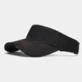 Retro dark denim empty-top sun visor hat, stylish contrast stitching for outdoor sports summer. - Adjustable / Black