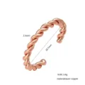 Elegant rose gold twisted open cuff bracelet, pure copper material, 3.5mm width sizing. - Twisted Rope Ring
