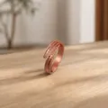 Pure red copper open ring with elegant feather design, minimalist adjustable cuff jewelry. - Copper Leaf Ring