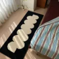 Modern black and white cloud runner rug, thickened plush floor mat for bedroom and living room. - 45x130cm / Black White Wave