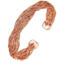 Elegant rose gold multi-strand braided cuff bracelet, stylish open bangle for women daily wear. - 3D End Cap Retention Style (6563)