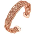 Close-up detail of the multi-strand woven copper open cuff bracelet, textured design. - Hollow Multi-Strand Woven Style (6563)