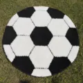 Black and white soccer round rug, thick plush football doormat, anti-slip home decor mat. - 60x60cm / Football