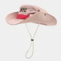Pink outdoor sun hat with NYC embroidery, breathable fabric, and adjustable chin strap. - Pink