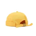 Yellow brimless miki hat dockermap detail view showing adjustable strap and metal buckle. - Adjustable / Yellow
