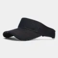 Retro dark denim empty top sun visor hat with contrast stitching and ethnic brim lining. - Adjustable / Dark Blue