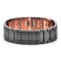 Stylish men's magnetic copper bracelet featuring a sleek dark link design and embedded energy stones. - Black Smooth Surface Black