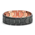 Detailed view of men's magnetic copper bracelet with black links and energy magnets inside. - Black Surface Wheel Pattern Black