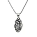 Detailed view of the vintage anatomical heart stainless steel pendant necklace, punk style. - Pendant Only / 35mm*20mm / Silver Black