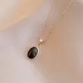 Elegant rose gold stainless steel oval cat eye stone pendant necklace chic style - Black Cat's Eye Stone / Rose Gold