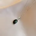 Stainless steel black stone oval pendant necklace minimalist fashion jewelry variant - Black Cat's Eye Stone / Silver