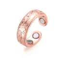 Rose gold magnetic open ring with plum blossom embossed design for daily wear and couples. - 4 Magnets / Rose Gold
