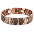 Men's Copper Magnetic Therapy Bracelet with Stainless Steel Links and Detailed Texture - Wicker Pattern Style