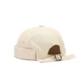 Beige cotton canvas docker cap detail view, featuring adjustable metal buckle strap at back. - Adjustable / Beige