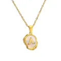 Stainless steel gold-plated necklace featuring an irregular mother-of-pearl letter A pendant. - Letter A