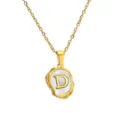 Gold stainless steel initial letter D pendant necklace with mother of pearl inlay fashion jewelry - Letter D