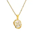 Gold stainless steel initial necklace with mother of pearl shell letter H pendant jewelry. - Letter H