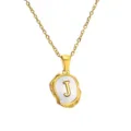 Gold-plated stainless steel chain with irregular mother of pearl letter J pendant detail. - Letter J