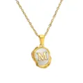 Gold stainless steel letter M necklace with mother of pearl pendant for women fashion. - M