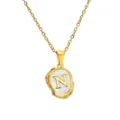 Gold stainless steel initial letter N pendant necklace with mother of pearl inlay chic jewelry. - Letter N