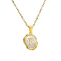Gold stainless steel initial letter P necklace with mother of pearl pendant for women fashion. - Letter P