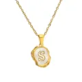Gold stainless steel alphabet necklace with mother of pearl inlay letter S pendant. - S