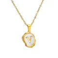 Gold stainless steel necklace with mother of pearl letter V pendant for women daily wear. - Letter V