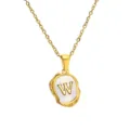 Gold stainless steel letter W pendant necklace with mother of pearl inlay chic jewelry - Letter W