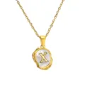 Golden stainless steel necklace featuring an irregular mother of pearl pendant with letter X. - Letter X