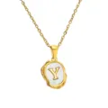 Gold stainless steel letter Y pendant necklace with mother of pearl detail. Delicate jewelry. - Letter Y