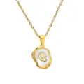 Gold Plated Stainless Steel Letter Q Necklace with Mother of Pearl Shell Pendant Jewelry. - Letter Q
