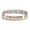 Stainless steel magnetic therapy bracelet, double beveled design with energy elements. - Two-tone Silver Gold