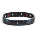 Stainless steel magnetic bracelet with sleek dual-bevel links and health elements for men. - Black and Blue