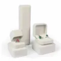 White velvet jewelry box set, elegant rounded ring and necklace display cases for retail. - Beige