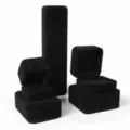 Black velvet jewelry box set for rings and necklaces elegant display packaging gift storage. - Black
