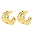 Elegant gold plated triple hoop earrings for women, minimalist chic metal ear jewelry. - Three-Line C-Shape Style (Gold 1)