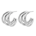Minimalist triple layer C-shaped hoop earrings for women in sleek silver tone titanium steel. - Three-Line C-Shape Style (Silver 1)