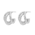 Silver hammered double hoop earrings, textured multi-line C-shaped earrings for women. - Double Ring Cross Style (Silver 3)