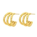 Gold Triple Hoop Earrings Textured C-Shape Chic Fashion Jewelry Variant Gold Plated - Three-Layer Stacked Style (Gold 4)